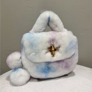 Stunning Real Rex Rabbit Fur Handmade Top Handle Bag &  Fur Balls Bag Charm